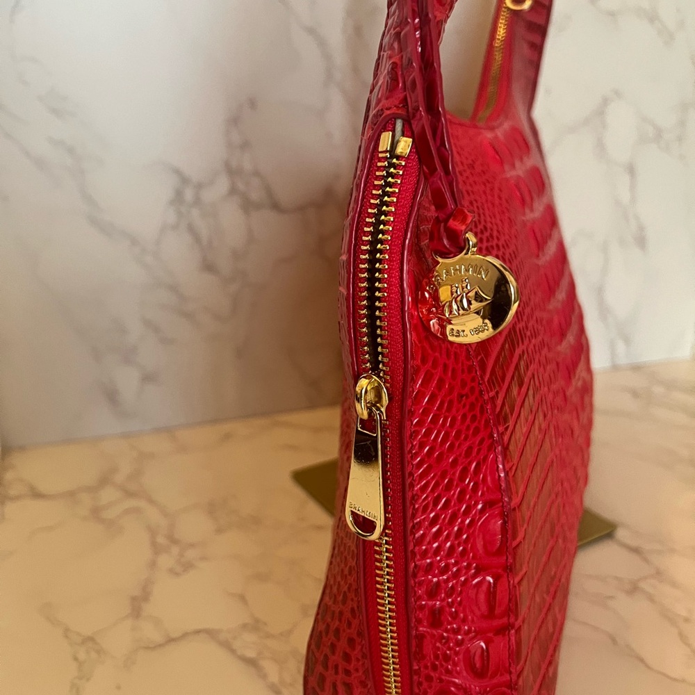 Brahmin Fuchsia Crocodile-Embossed Shoulder Bag|Good Condition - Picture 13 of 16